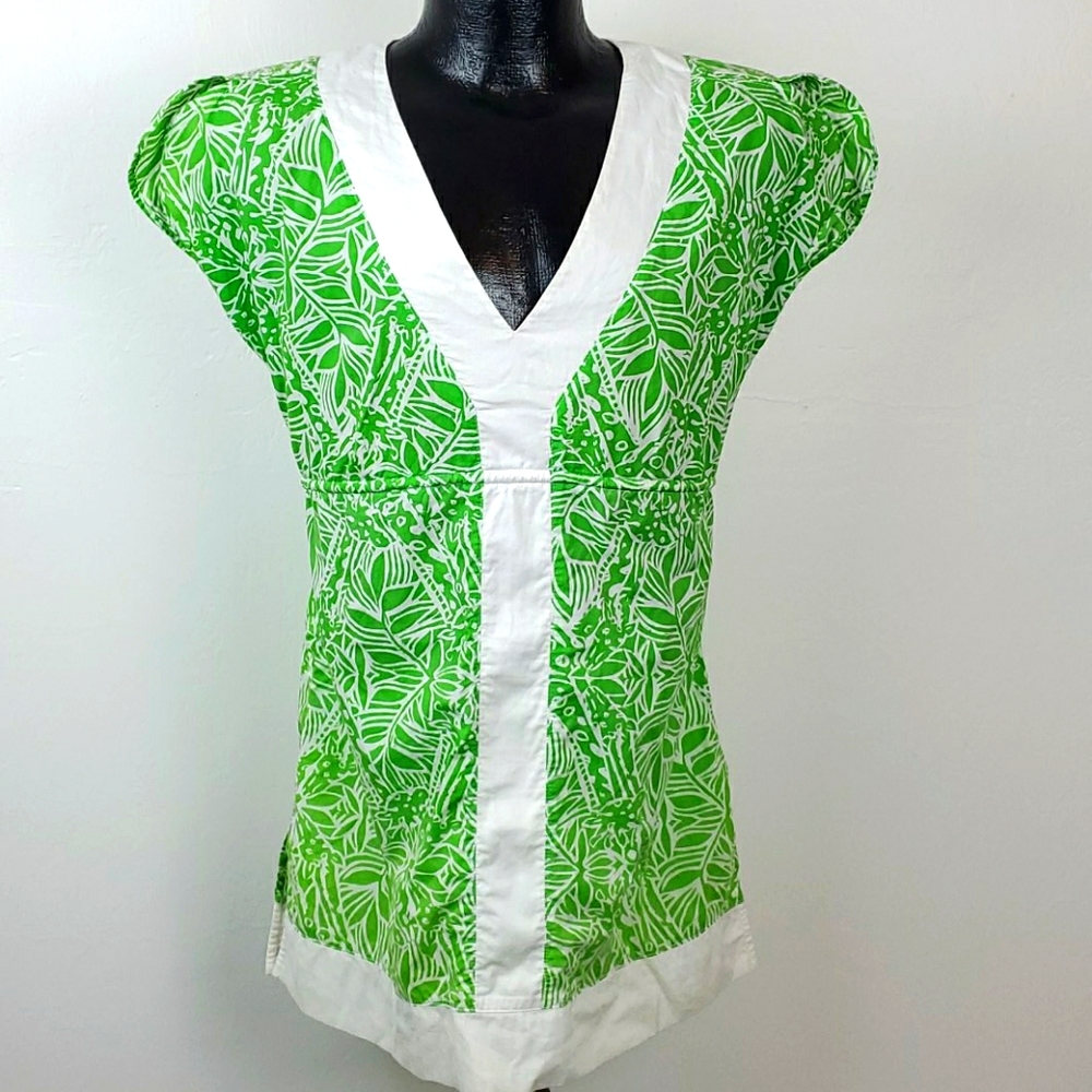 Lilly Pulitzer Dalian cotton green floral giraffe women top tunic size M